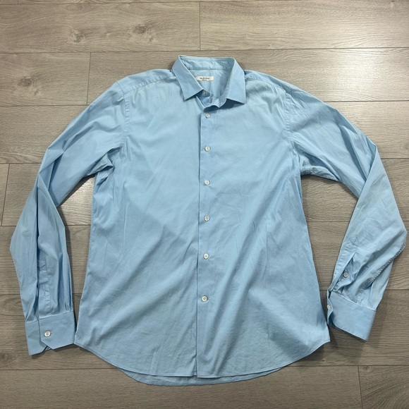Valentino Blue Cotton Button Up Dress Solid Shirt - Picture 3 of 10